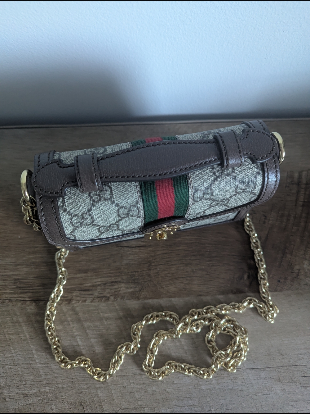Gucci GG Ophidia Top Handle Mini Chain Shoulder Bag in Beige/Green/Red - Picture 4 of 16